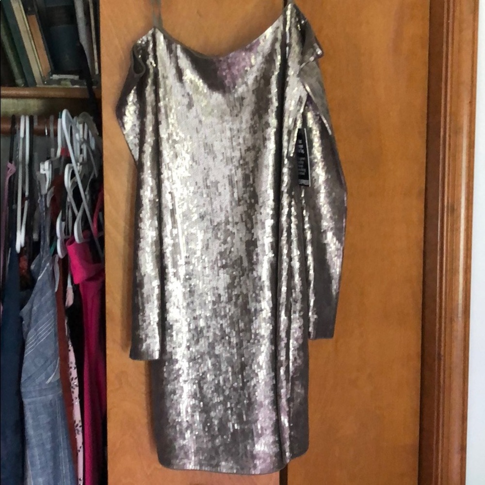 Gold sequin, off-shoulder long sleeve dress